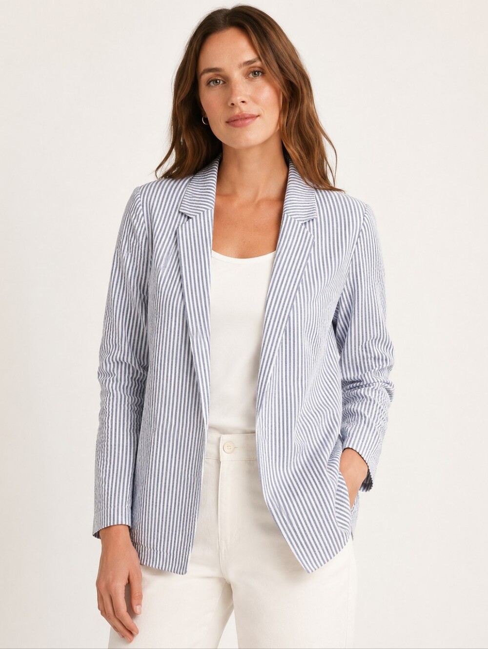 Striped Lightweight Women's Blazer - Blue/White
